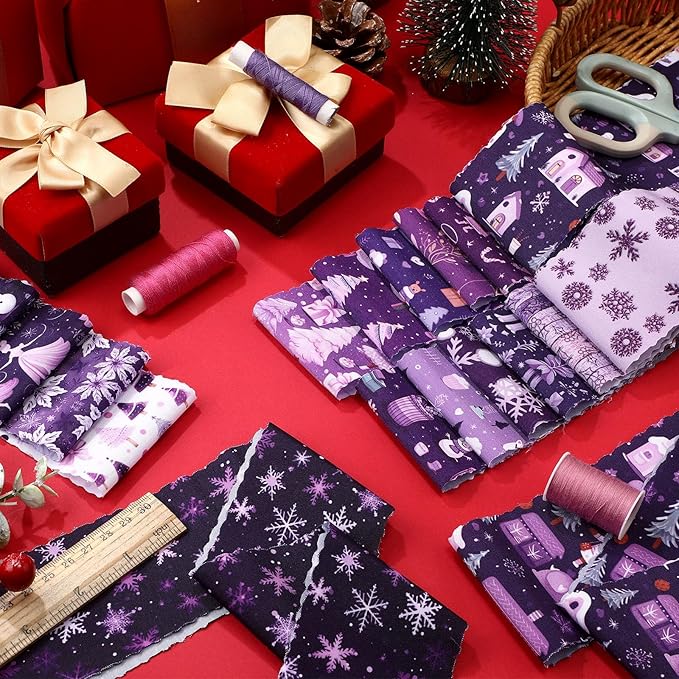 Fanfanwin 40 Pcs Purple Christmas Quilting Fabric Roll 2.56 Inch Precut Fabric Squares Jelly Patchwork Nutcracker Snowman Fairy Strips Materials for Winter Holiday Holiday Craft Sewing DIY