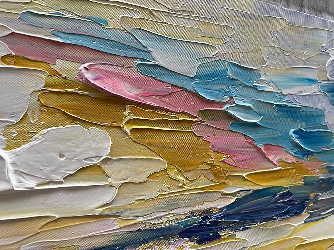 Art Hand Painted Ocean Landscape Oil Painting Sea Sunset Landscape Modern Abstract Art Home Wall Decoration 24x48 Inches