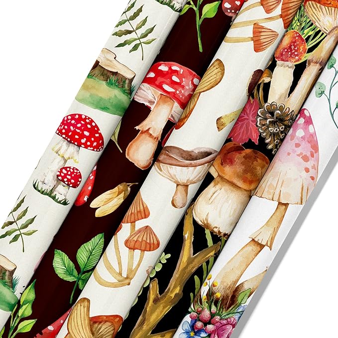 24 Sheets Mushroom Scrapbook Paper Pad Double-Sided Vintage Mushroom Squirrel Plants Moth Patterned Decorative Craft Paper for Card Making Photo Album Journal DIY Craft, 11.8'' x 11.8''