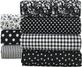 7PCS/lot Black Series Floral Cotton Craft Fabric Textile Quilting Sewing Patchwork Fabric Fat Quarter Bundles for Scrapbooking Cloth Sewing DIY Crafts Pillows and Masks