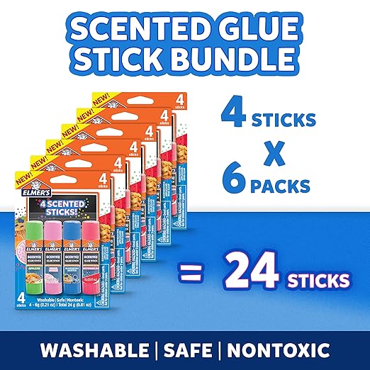Elmer’s Scented Glue Sticks Washable Clear Assorted Scents 6 Grams 6 Packs of 4 (24 Total Count)