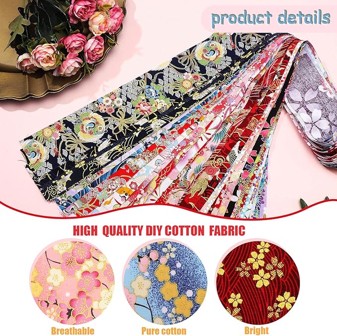 Tegeme 40 Pcs Japanese Jelly Fabric Strips for Quilting, Patchwork Roll 2.55 Inch Roll up Cotton Fabric Patchwork Craft for Quilters and Sewing DIY Crafts (Japanese Style)