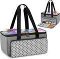 Yarwo Knitting Yarn Bag, Crochet Tote with Pocket for WIP projects, Knitting Needles(Up to 14”) and Skeins of Yarn, Gray with Grid (Bag Only)