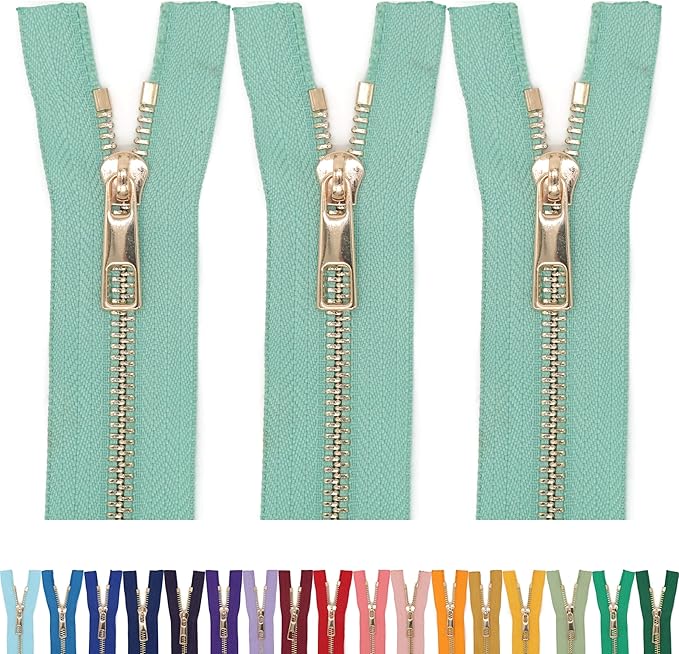 #5 Gold Metal Zipper - 50+ Colors - 3 PCS - (4-14 inches) Sizes - Luxury Lightweight Handcraft Metal Zippers with pulls for Purses Bags Pockets Shoes Sewing & Crafts DIY ZP022710