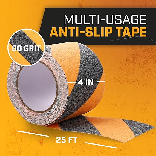 Lockport Anti Slip Tape - Black & Yellow Adhesive Grip Tape for Stairs 4” x 25ft for Roll | Stair Treads Non Slip Outdoor/Indoor - Heavy Duty Grip Warning Safety for Ramps and Steps