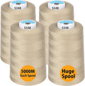 Simthread All Purpose Sewing Thread from 100% Spun Polyester for Serger, Overlock, Merrow, Quilting Sewing 4 Big Cones of 5000M (5500 Yards) Each - 40S/2 Beige