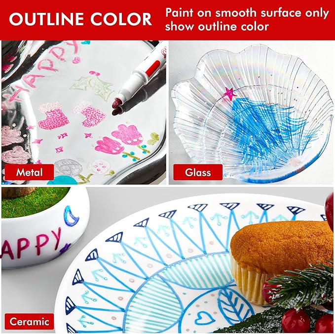 Shuttle Art Double Line Outline Permanent Markers, 40 Colors Squiggles Shimmer Markers Set, Self Outline Metallic Marker Pens for Art, Drawing, Doodling, Card Making, Christmas Card, DIY Crafts