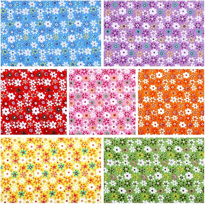 Kingdder 15 Pcs 20 x 20 Inch Cotton Fabric Floral Square Quilting Patchwork Flower Fabric Fat Quarter Colorful Printed Square Patchwork Fat Bundles for DIY Crafts Cloths Handmade Accessories Supplies