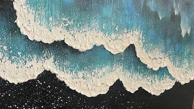 YaSheng Art - Oil Painting on Canvas Texture Black and White Blue Ocean scenery sandbeach 3D Oil Painting Hand-Painted Abstract Artwork Paintings Modern Home Decor Living room sofa bedroom dining room hanging pictures Canvas Wall Art 24x48inch