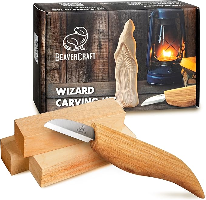 BeaverCraft Whittling Kit for Beginners, Wood Carving Kit for Beginners - Wood Carving Tools Woodworking Kit for Adults and Teens - Whittling Knife Kit with Wood Blocks - Wood Carving Set DIY03 Wizard