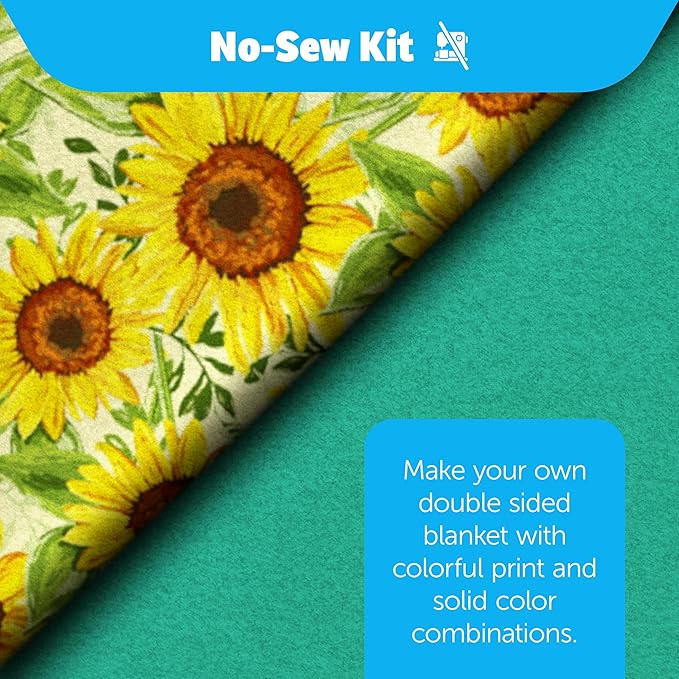 YourFleece Sunflowers No-Sew Throw Fleece Fabric DIY Blanket Making Kit, Make Your Own, Anti-Pill, 72x60 inches