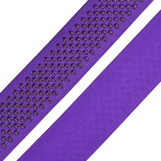 Mandala Crafts 1.5 Inch Elastic Silicone Gripper Tape for Clothing - 10 Yds Dotted Non Slip Elastic Band for Sewing - Purple Silicone Flat Fabric Stretchy Ribbon Straps