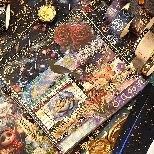 36 Rolls Galaxy Washi Tape Pack Stars Arts Adhesive Tapes Gold Silver Foil Decorative Masking Tape Sets for Craft, Kids, Scrapbook, DIY, Gift Wrapping (Constellation 36 Rolls)