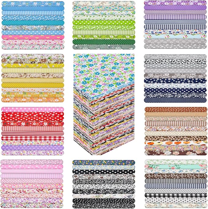 100pcs Cotton Fabric Squares – 9.8" x 9.8" Fabric Bundles for Sewing and Crafts, 100% Cotton Patchwork for DIY Projects, Multicolor