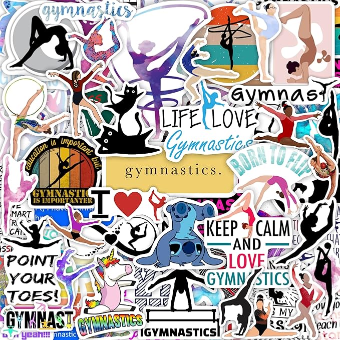BulbaCraft 100Pcs Gymnastics Stickers, Water Bottles - Gymnastics Party Supplies, Gifts for Women & Men