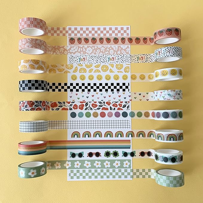 ZYNSHE Washi Tape Set of 16 Rolls of 15 mm Wide Cute Decorative Washi Tape for Journaling, Scrapbook, Washy Crafts, Bullet Journals, Planners, DIY Décor, Gift Wrapping, Craft Supplies (Splash)