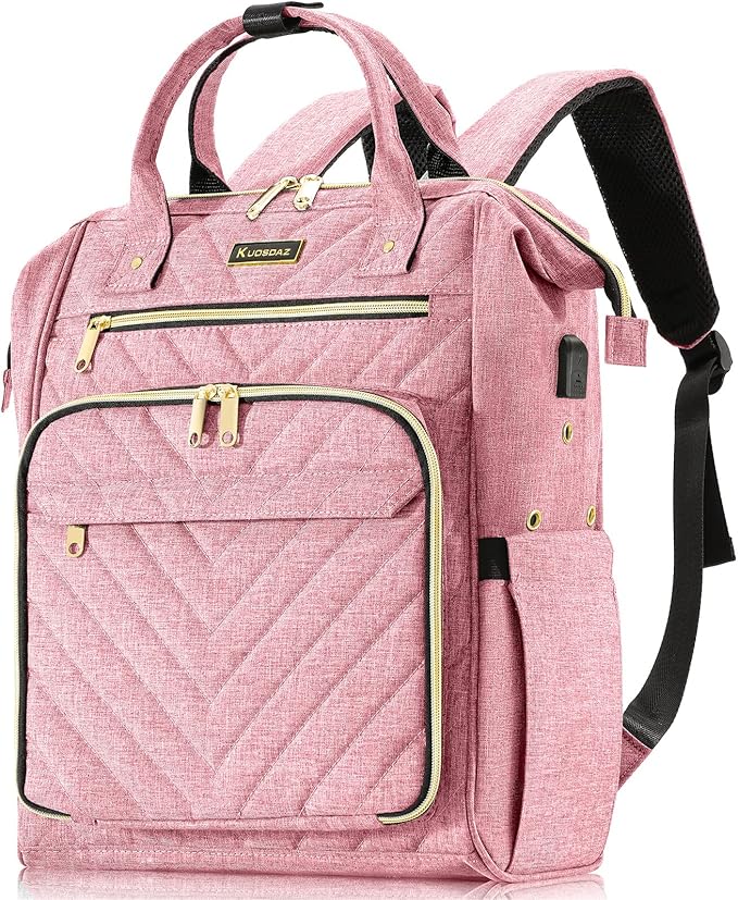 Kuosdaz Knitting Bag Backpack, Crochet Bag Tote, Yarn Organizer with USB Charging Port, Christmas Gifts Large Travel Crochet Storage Tote for Crochet Hooks, Knitting Needles, Yarn Supplies, Pink