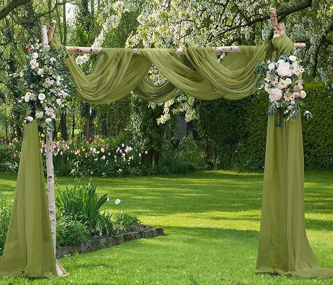 Warm Home Designs Wedding Arch Draping Fabric Bundle Has 2 288 Inch (24 Feet) Scarves in Green Sage Fabric for Wedding Decoration. AD Sage & Sage 288”