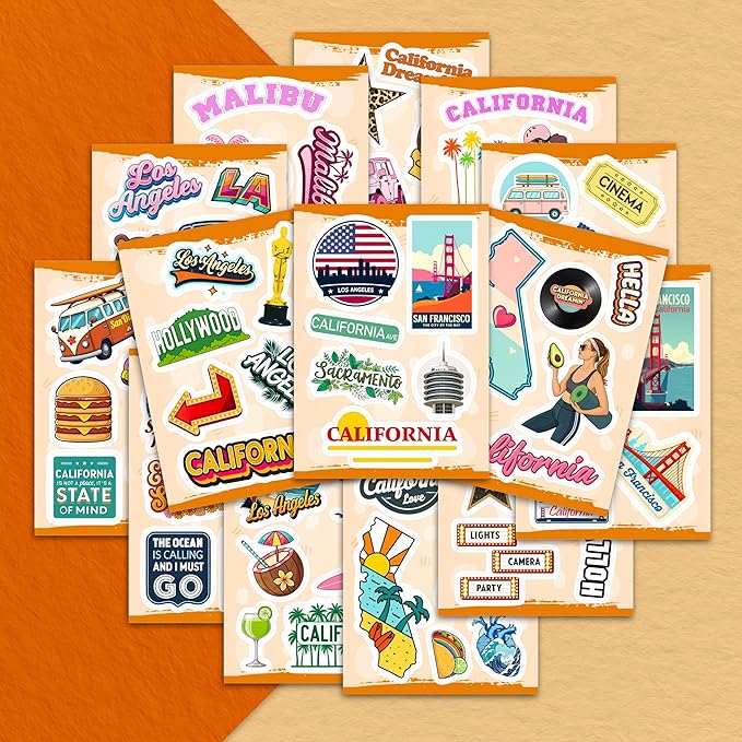 100Pcs California Stickers for Water Bottle, Laptops, Beach Stickers, Decals - California Gifts & Party Decor & Favors - Gift for Women & Men