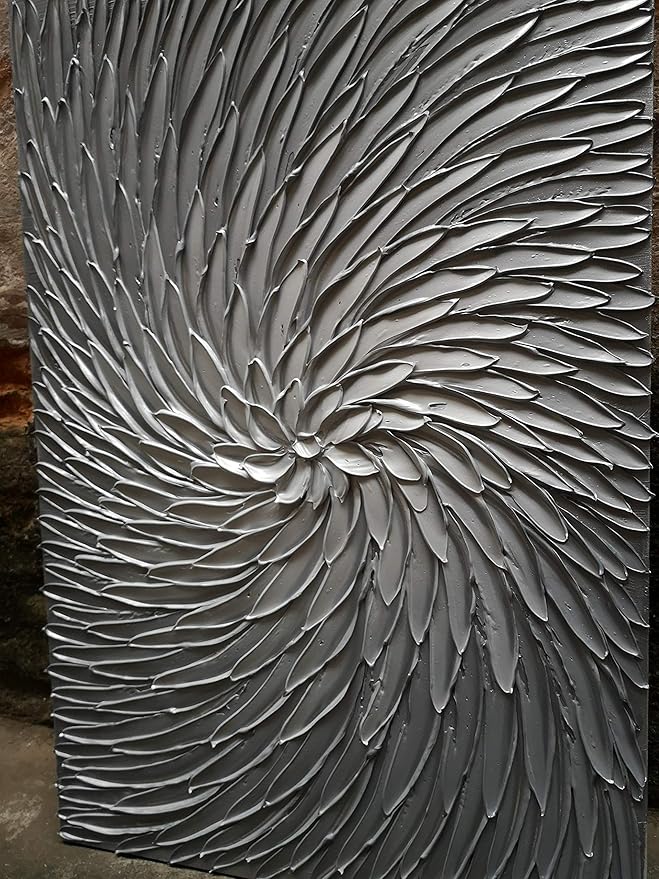 YaSheng Art - 3D Abstract Art Oil Paintings on Canvas Texture Silver Gray Color Abstract Artwork Modern Home Decor Canvas Wall Art Ready to Hang for Living Room Bedroom 24x36inch