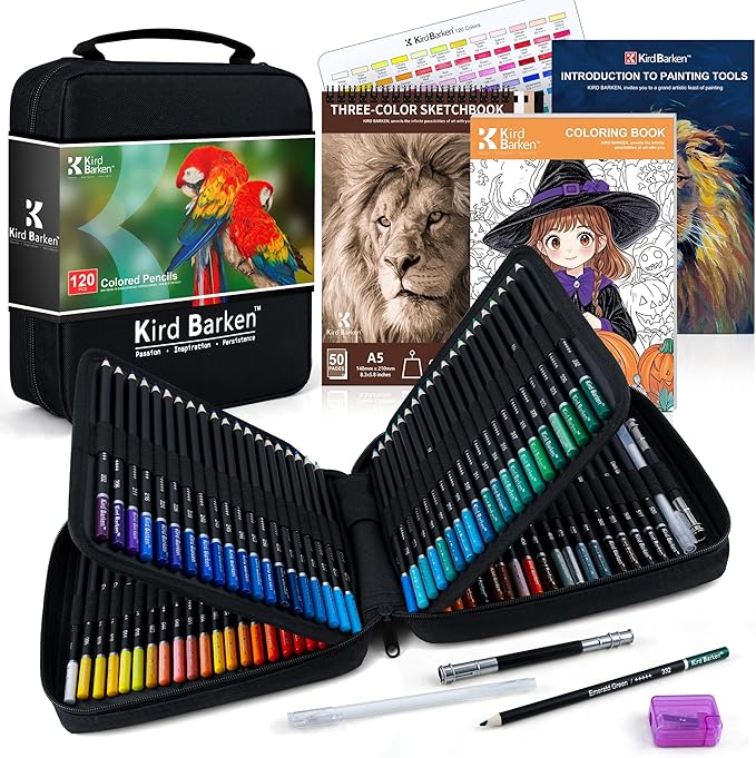 120 Colored Pencils for Adult Coloring Books – 120 color pencils set, 3-Color Sketchbook, Coloring Book, Tools, Soft Core Oil Based,Blending Shading,Art Supplies for Beginners & Adults
