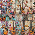 Scrapbook Paper,16 Sheets 4.1x5.8 Inch Guitar Butterfly Style Scrapbook Paper,Single-Sided Vibrant Origami Decoupage Papers for Diy Crafts, Card Making, Art Journaling