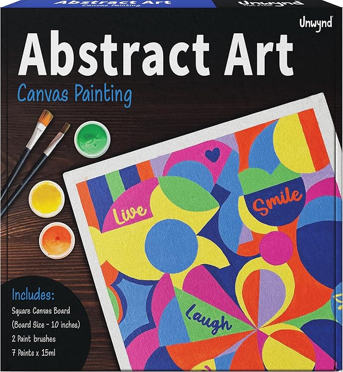Unwynd Abstract Art Canvas Paint, 10" Canvas Board with 7 Acrylic Paints, Adult Paint by Number Kits, Creative Home Décor Art Craft, DIY Abstract Painting Set for Adults & Teens