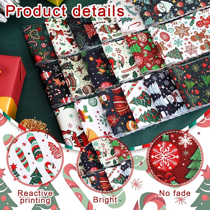 Ganeen 100 Pcs Christmas Elf Quilting Fabric Roll 2. 56 Inch Fabric Squares Jelly Patchwork Precut Strips Bundles for Holiday Materials Craft DIY Sewing Cloths