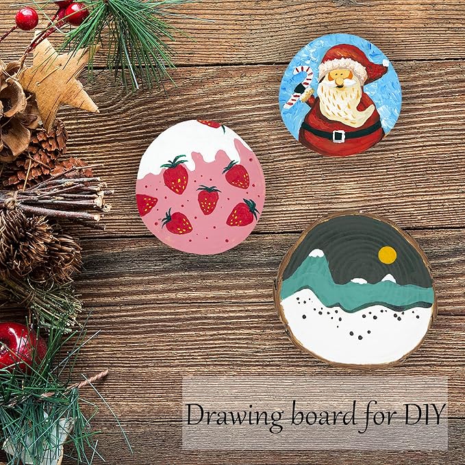 Unfinished Natural Wooden Slices 60 Pcs 3.2-4 Inch Wood Circles for Crafts DIY Christmas Ornament Craft Wood Kit with Bit,Blank Round Wood Slice with Bark for Art,Painting,Party (60)