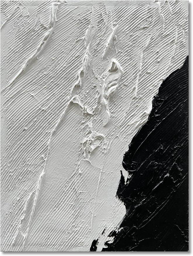 Art Hand-Painted Black and White Texture Abstract Art Oil Painting Modern Minimalist Art Painter Living Office Corridor Wall Deco Art 40x28 inches