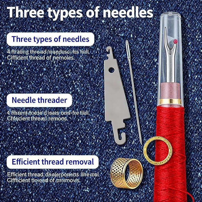 Steel Needles for Hand Sewing, Steel Sewing Needles Kit, 34Pcs Big Eye Steel Needles Set - Long & Thin Handmade Quilting & Sewing Needles Kit for DIY Sewing, for DIY Threaded Projects (34Pcs)