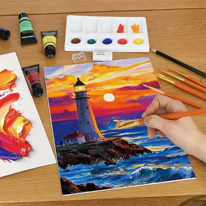 All-in-One Acrylic Painting Kit,12x22ml Rich Pigment Acrylic Paints,5 Different Shapes Brushes 2 Canvas Boards Palette Knife,Giftable Art Painting Set for Beginners Adults Artists