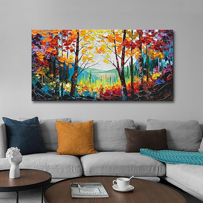 Hand Painted Art Natural Scenery Oil Painting Forest Scenery Large Canvas Wall Art Decoration 24x48 Inches