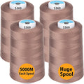 Simthread All Purpose Sewing Thread from 100% Spun Polyester for Serger, Overlock, Merrow, Quilting Sewing 4 Big Cones of 5000M (5500 Yards) Each - 40S/2 Suede