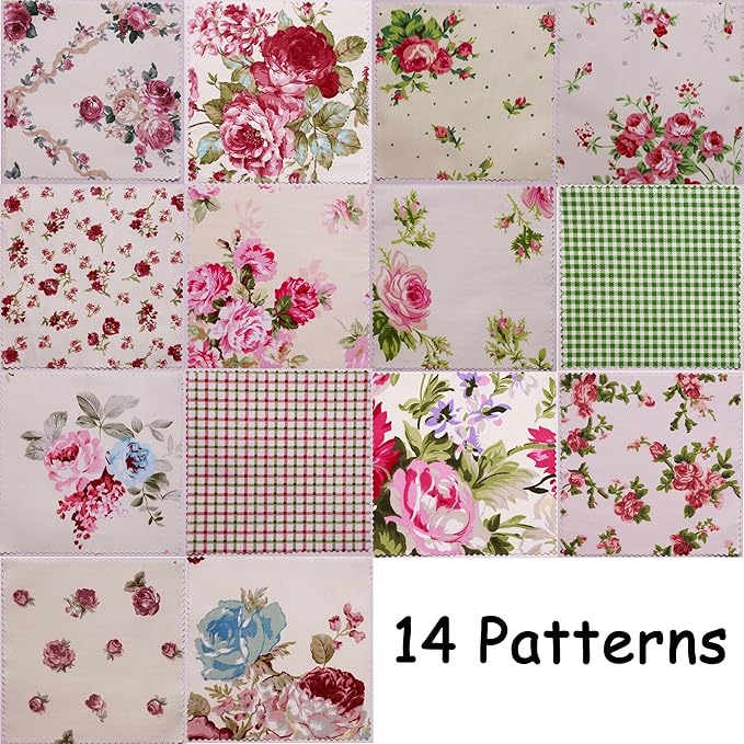 42 Pcs Charm Packs for Quilting 5 inch - Charm Squares for Quilting 5x5-100% Cotton Plaid Retro Rose Floral Fabric Quilt Squares 5x5 for Sewing, Patchwork, and DIY Crafts