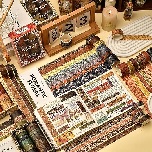 12 Rolls Chinoiserie Washi Tape Set Chinese Arts Adhesive Tapes Geometric Garden Decorative Masking Tape Sets for Craft, Kids, Scrapbook, DIY, Gift Wrapping (Drifting on Azure Waves)