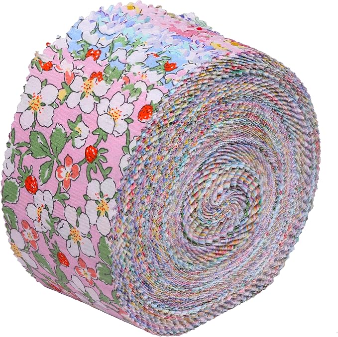 Jelly Roll Fabric Strips for Quilting, Crafting, and Sewing, 42 Strip Bundle, Soft Cotton for Blanket, Rug, Upholstery, Home Decor, and Purse Making, Spring Pastel Floral