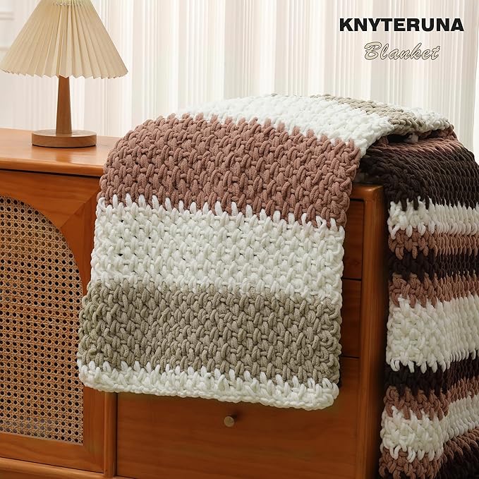 #6 Super Bulky Blanket Yarn for Crocheting - 4 Skeins(Each 10.5oz/300g, 220yds/201m), Chunky Chenille Thick Plush Big Soft Yarn for Crocheting Knitting Blankets, Sand