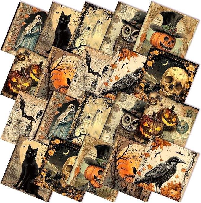 Hahafelt 10 Pcs 20 x 20 Inch Gothic Quilting Fabric Bundles Gothic Skull Owl Ghost Themed Square Fabric by The Yard Scary Horror Patchwork Precuts Supplies for DIY Sewing Crafting Supplies