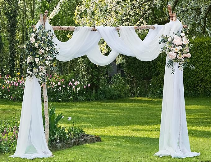 WARM HOME DESIGNS Wedding Arch Draping Fabric Bundle Has 2 288 Inch (24 Feet) Scarves in Beige & White Fabric Colors for Wedding Decoration. AD White & Beige 288”