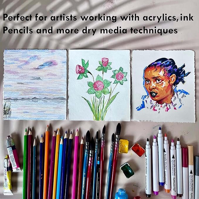 tumuarta Deckle Edge Paper Sketchbook, 92 LB, 150 GSM, 80 Sheets Mixed Media Paper, Acid Free, Handmade Vintage Journal Hardbound Sketch Book for Pencil, Ink, Markers, Acrylic and More (5.5" X 8.5")