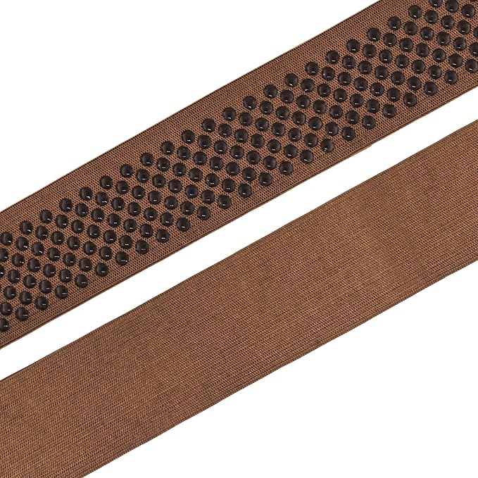 Mandala Crafts 1.5 Inch Elastic Silicone Gripper Tape for Clothing - 10 Yds Dotted Non Slip Elastic Band for Sewing - Brown Silicone Flat Fabric Stretchy Ribbon Straps