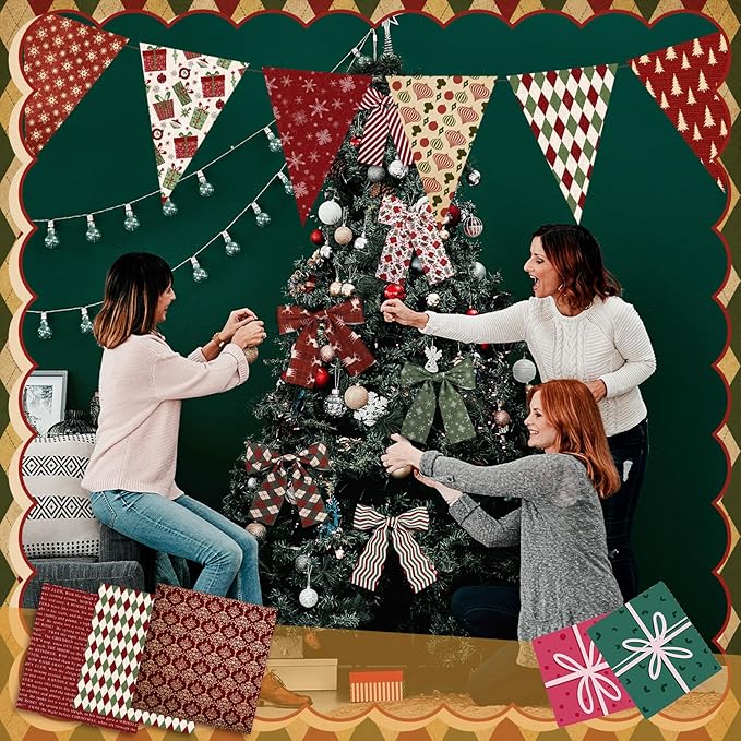 Oudain 60 Pcs 10 x 10 Inch Christmas Vintage Stripe Quilting Fabric Squares Vintage Xmas Fat Patchwork Precut Strips Santa Deer Fabric Bundles for Xmas DIY Craft Sewing