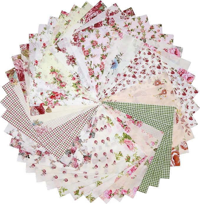 Hanjunzhao Layer Cake Fabric for Quilting 10 inch, Layer Cake Fabric Clearance, Layer Cakes 10 inch Squares for Quilting, Sewing, Birthday Valentine's Party Decor, and Crafts, Vintage Floral