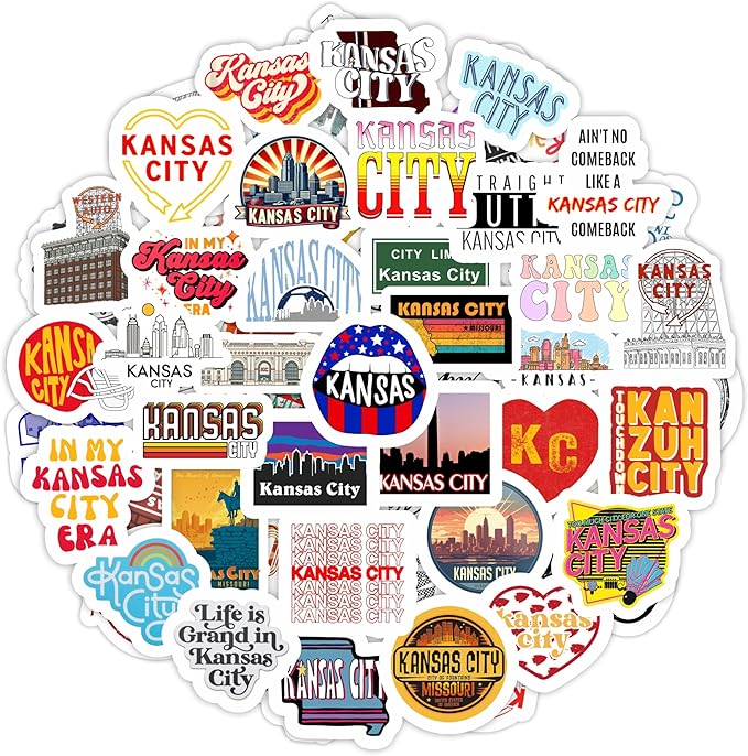 BulbaCraft BulbaCraft Kansas City Stickers for Water Bottle and Laptop - City Souvenirs, Decorations & Gifts, Waterproof Vinyl Decals, Gifts for Women & Men