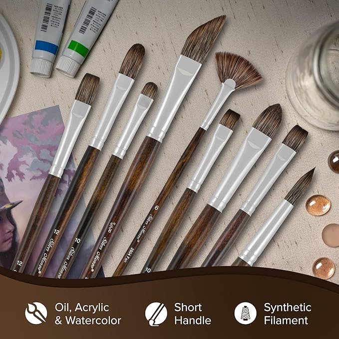 Silver Brush Limited 2633S Monza Angle Brush, Oil, Acrylic, and Watercolor Brush, Short Handle, Size 1/8"