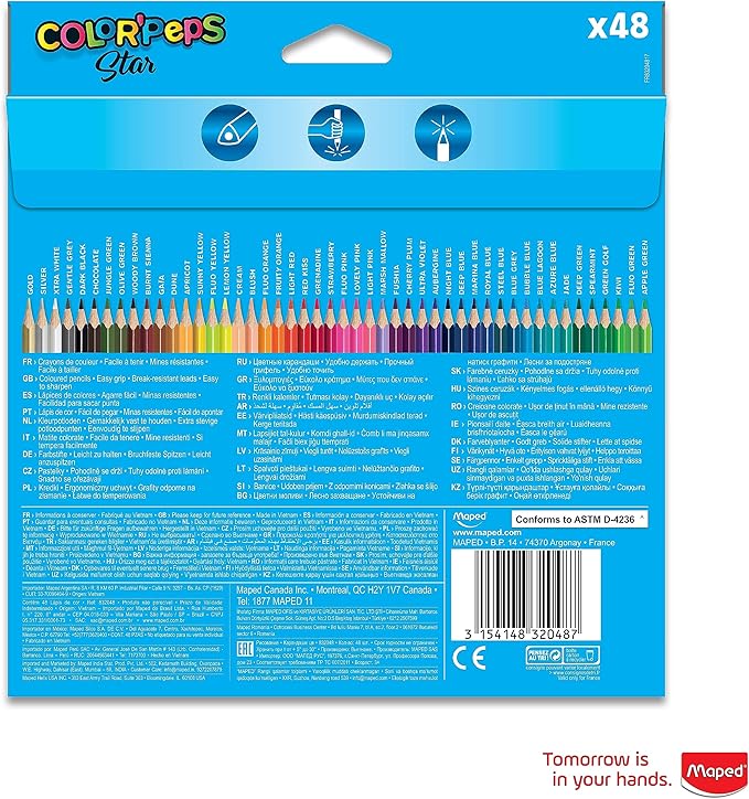 Maped - Color'Peps Triangular Colored Pencils - 48 Pack - Vibrant Colors.