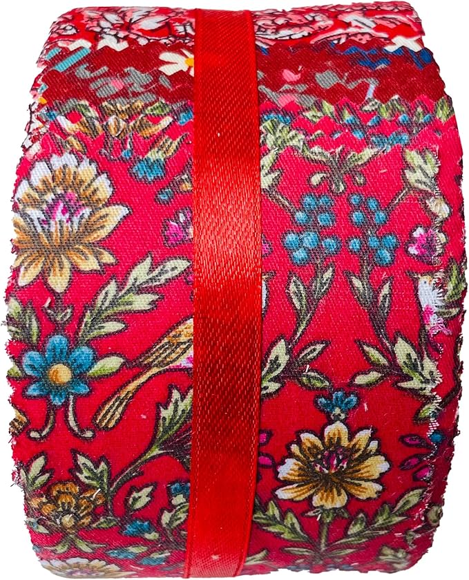 Jelly Roll Fabric 100% Cotton Quilting Fabric, 40 Pre-Cut Strips (2.5 x 44 Inch) for Quilting and Sewing - 10 Assorted Floral Prints-Red Floral