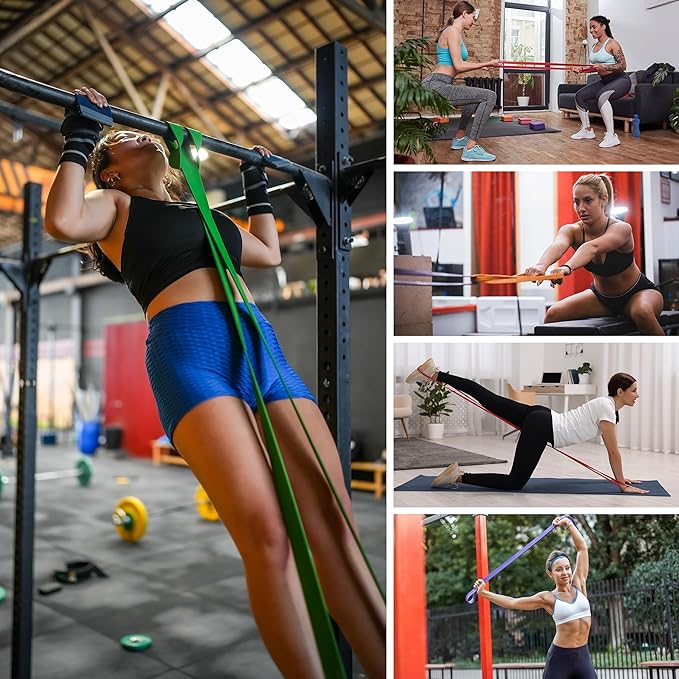 Resistance Bands, Workout Bands, Stretch Bands for Working Out, Long Exercise Bands Set with Handles & Door Anchorfor Fitness, Pull Up Training Bands for Physical Therapy, Muscle Training.