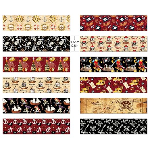 12 Pcs Pirate Washi Tape Pirate Masking Tape Decorations Vintage Nautical Decorative Paper Sticker for Journals, Planners, DIY Craft Gift Wrapping Handbook Stickers
